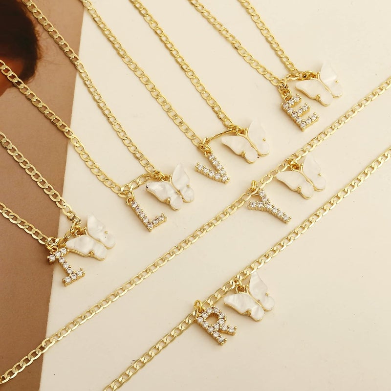 VIROMY 14K Gold Plated Dainty Butterfly Initial Ankle Bracelets Handmade Cuban Chain White Butterfly A-Z Alphabet Letter Initial Anklets Personalized Summer Beach Jewelry Gifts for Women - Image 4